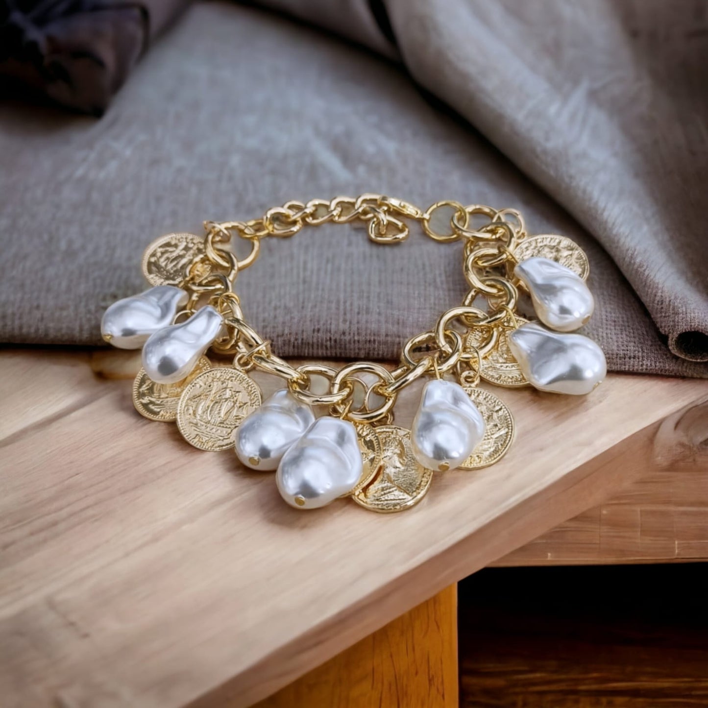 Baroque Pearl and Coin Bracelet