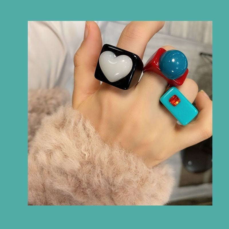 Geometric Heart Rings Set of 3