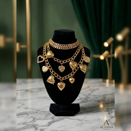 Queen of Hearts Textured Gold Statement Necklace