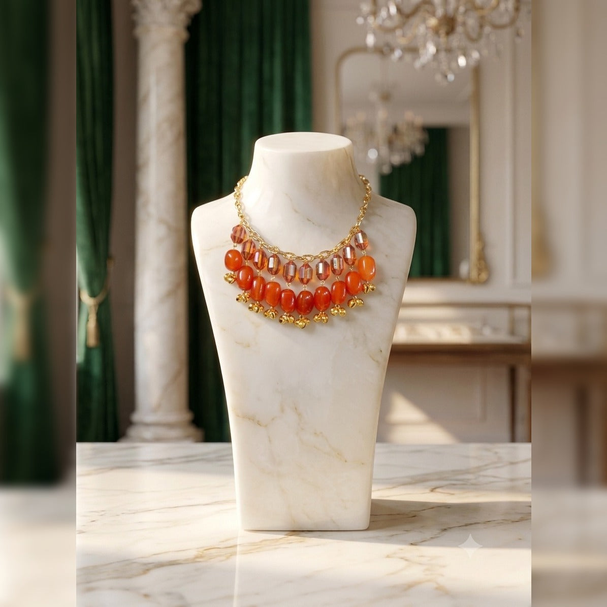 Saffron Harmony Layered Crystal and Bead Necklace