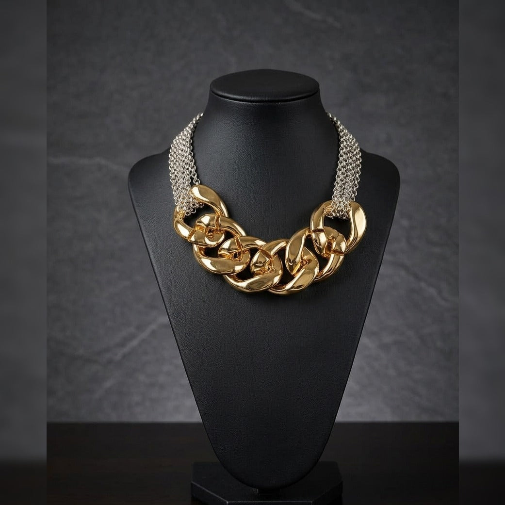 Liquid Gold Sculptural Link Necklace and Earring Set