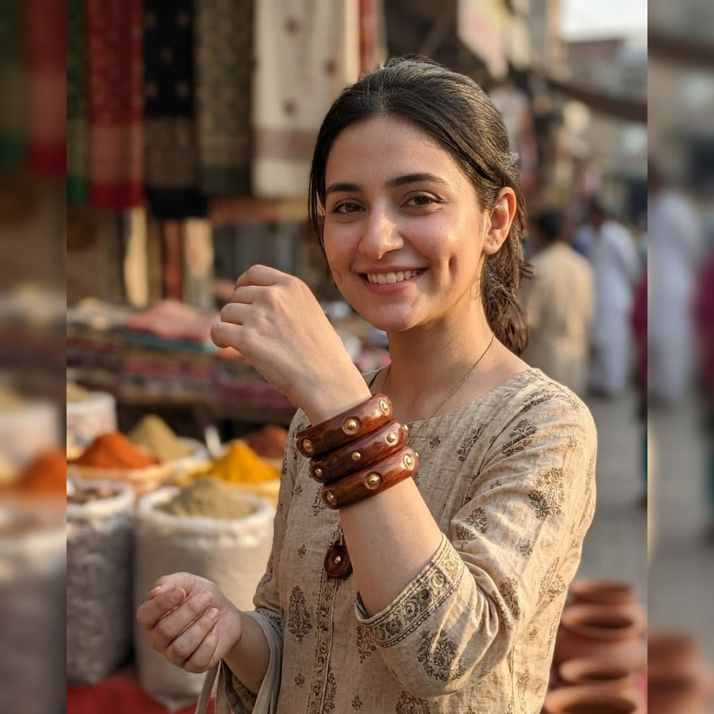 Earthy Elegance Polished Wood Bangle Set