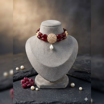 Empress Royal Oxblood Pearl Drop Statement Choker