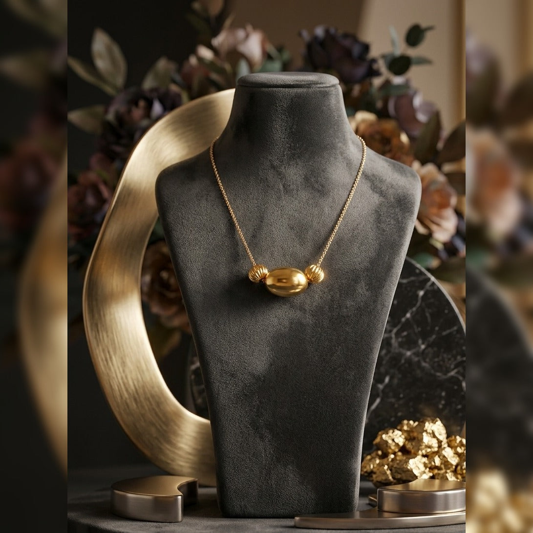 Gold Plated Minimalist Oval Bead Necklace