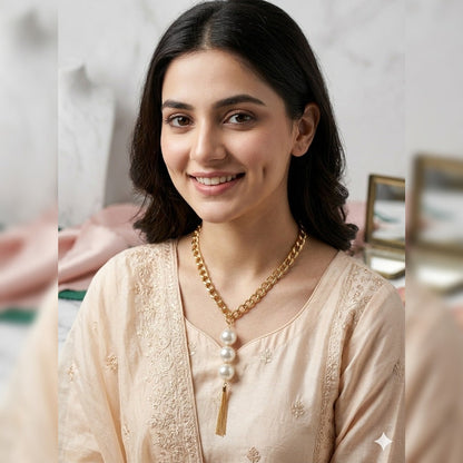 Luxe Pearl Cascade Chunky Gold Link Necklace