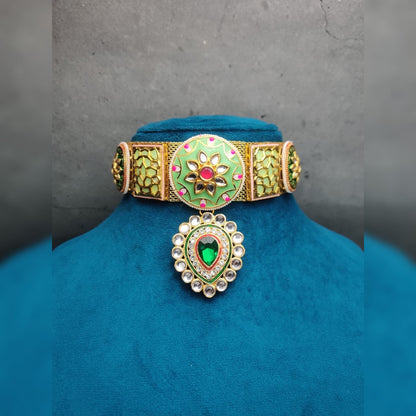Meera Meenakari Pastel Green Royal Choker