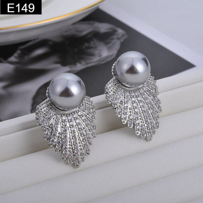 Pearl Crystal Leaf Earring - E149