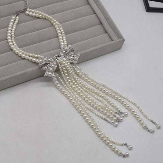 Ribbon and Pearl Drape Necklace
