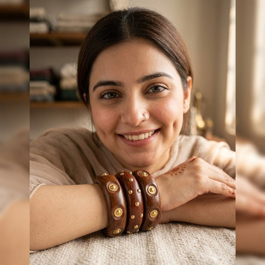 Rustic Splendor Textured Wood Statement Bangle Set
