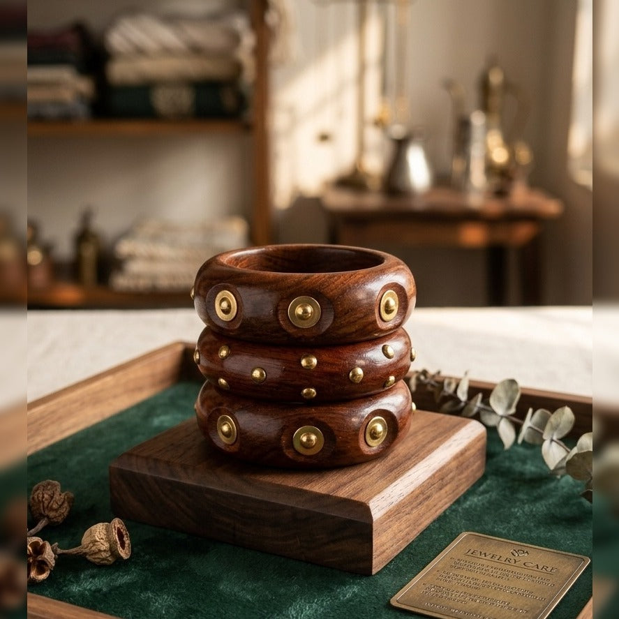 Rustic Splendor Textured Wood Statement Bangle Set