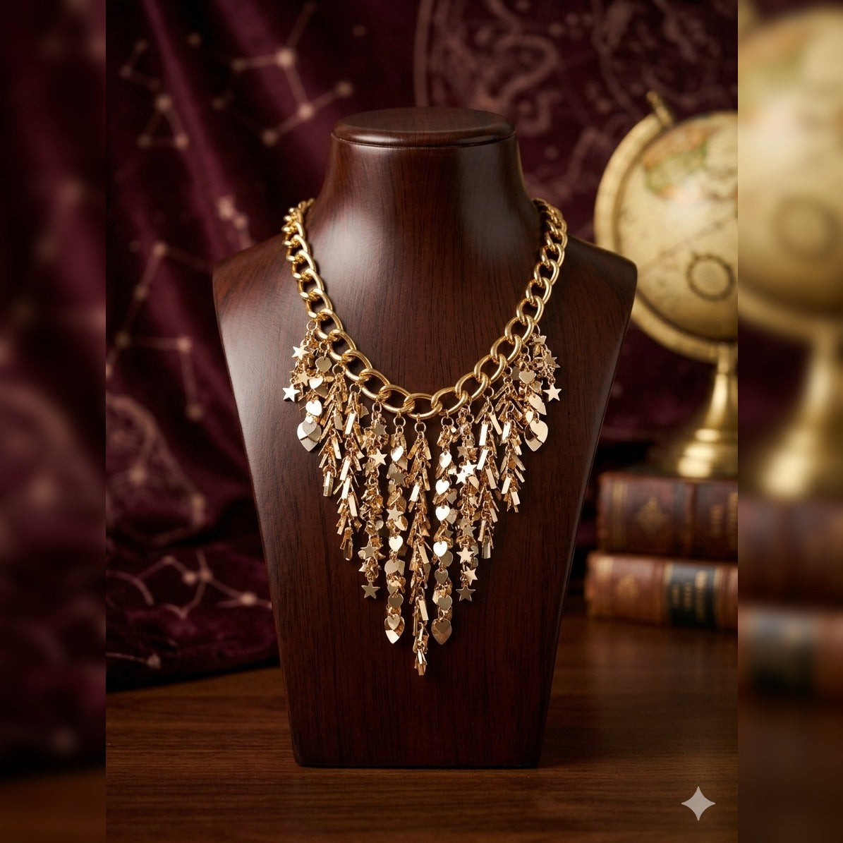 Stardust Symphony Gold Fringe Statement Necklace