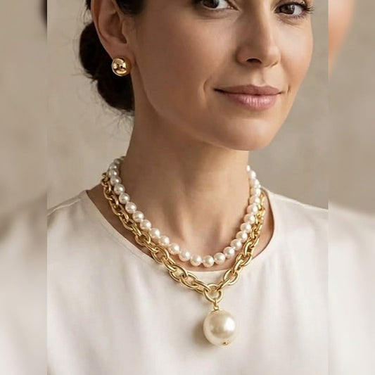 Western Style Layered White Pearl Necklace