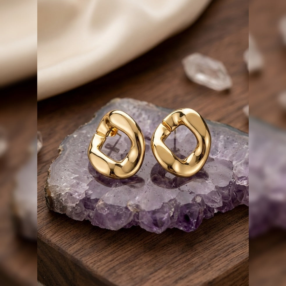 Liquid Gold Sculptural Link Necklace and Earring Set