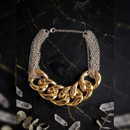 Liquid Gold Sculptural Link Necklace and Earring Set